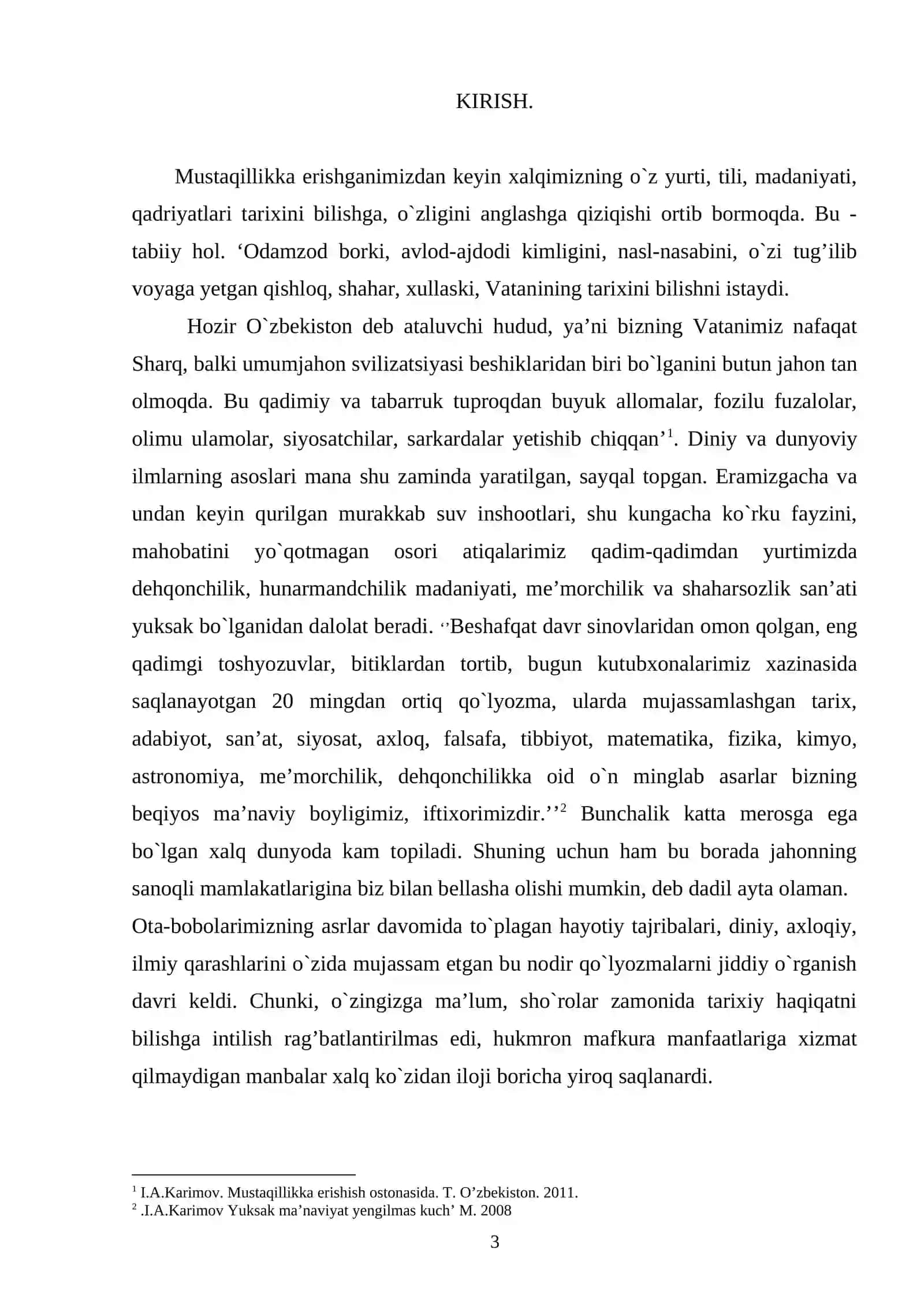 Islom Abdug’aniyevich Karimovning Tarixiy xotirasiz kelajak yo’q asarining tarixiy ahamiyati 3