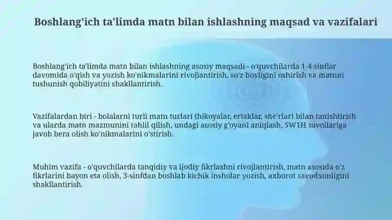 Boshlanğich ta'limda matn ustida ishlashning maqsad va vazifalari 3