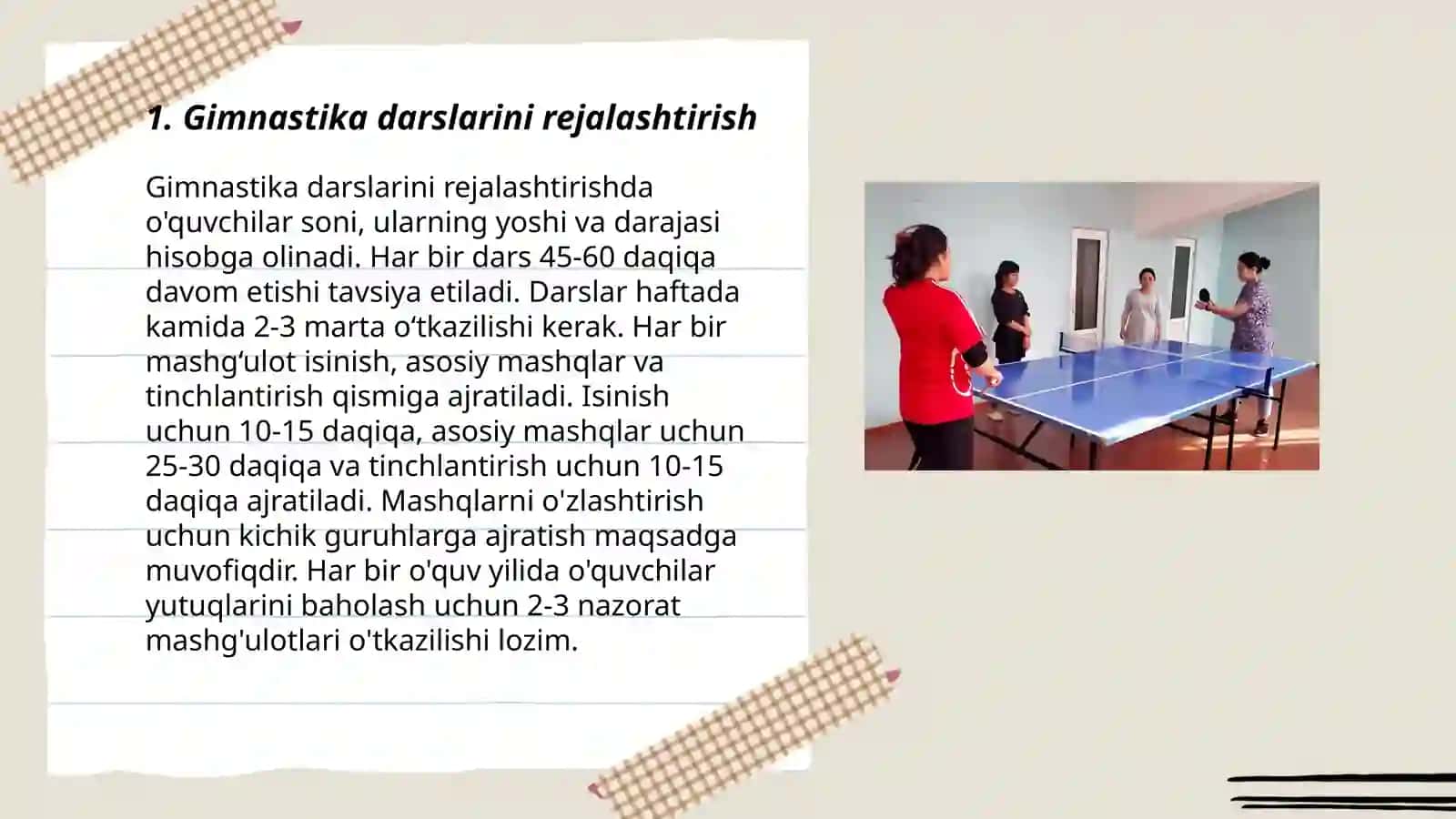 Gimnastika darslarini tashkil qilish va o'tkazish 3