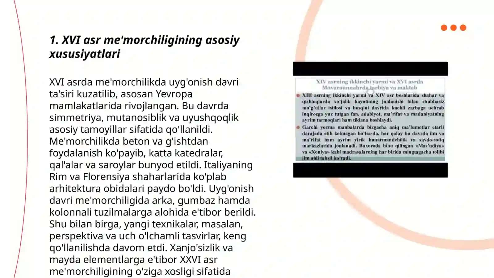 XVI asr me'morchiligining asosiy xususiyatlari 3