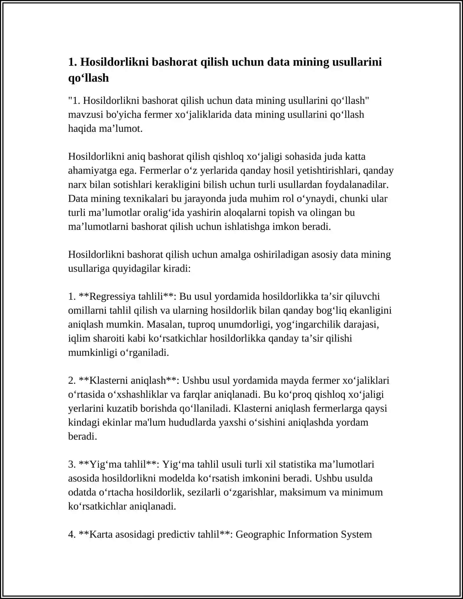 FERMER XO'JALIKLARI FAOLIYATIDA DATA MINING USULLARINI QO'LLASH 3