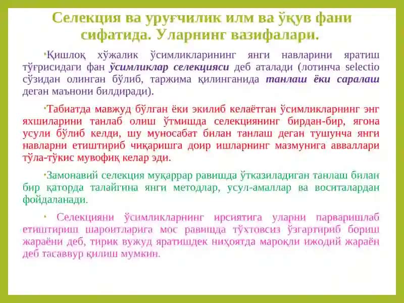 Сабзавот экинлари селекцияси 3