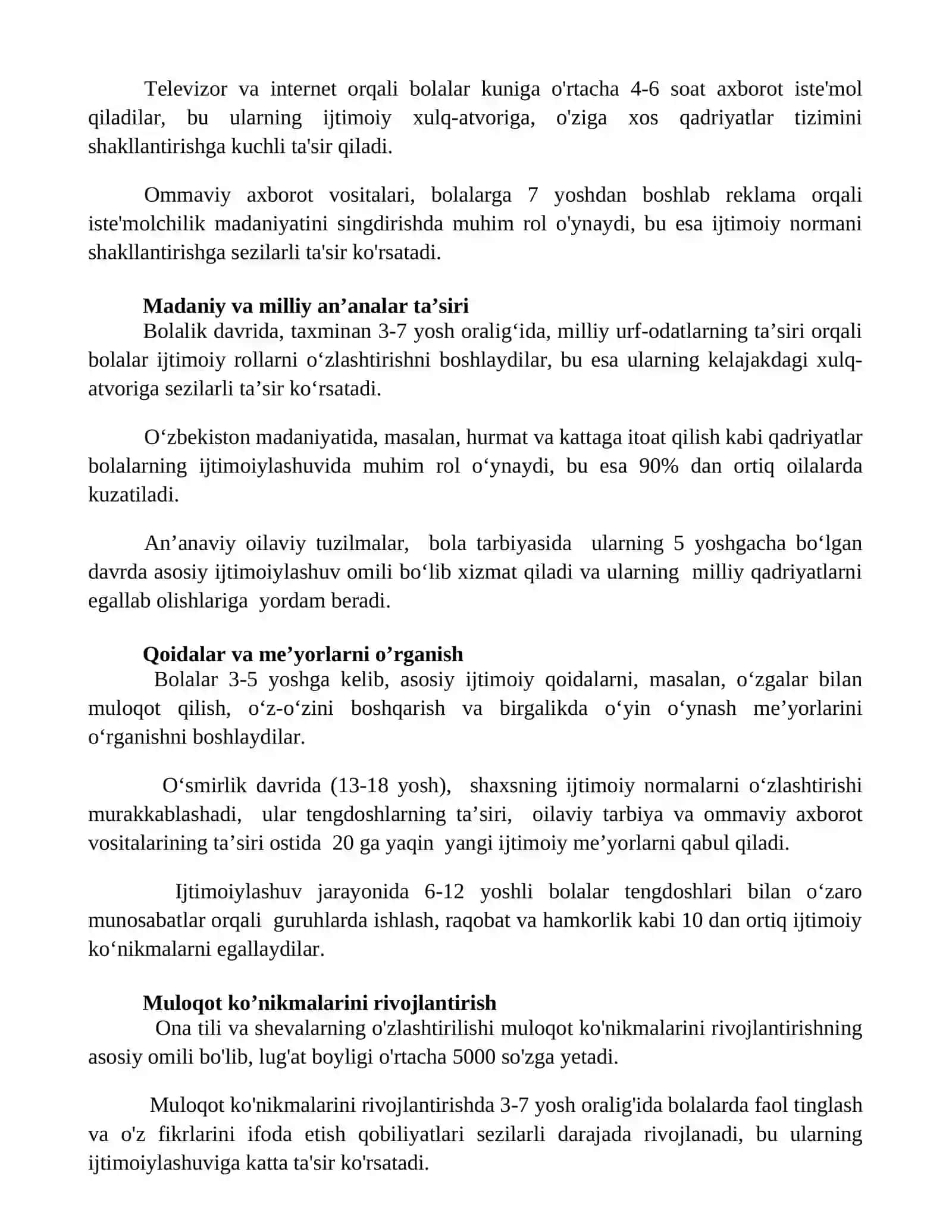 Bolalik -insonning ijtimoiy hayot meʼyorlarini egallay boshlash davri 3