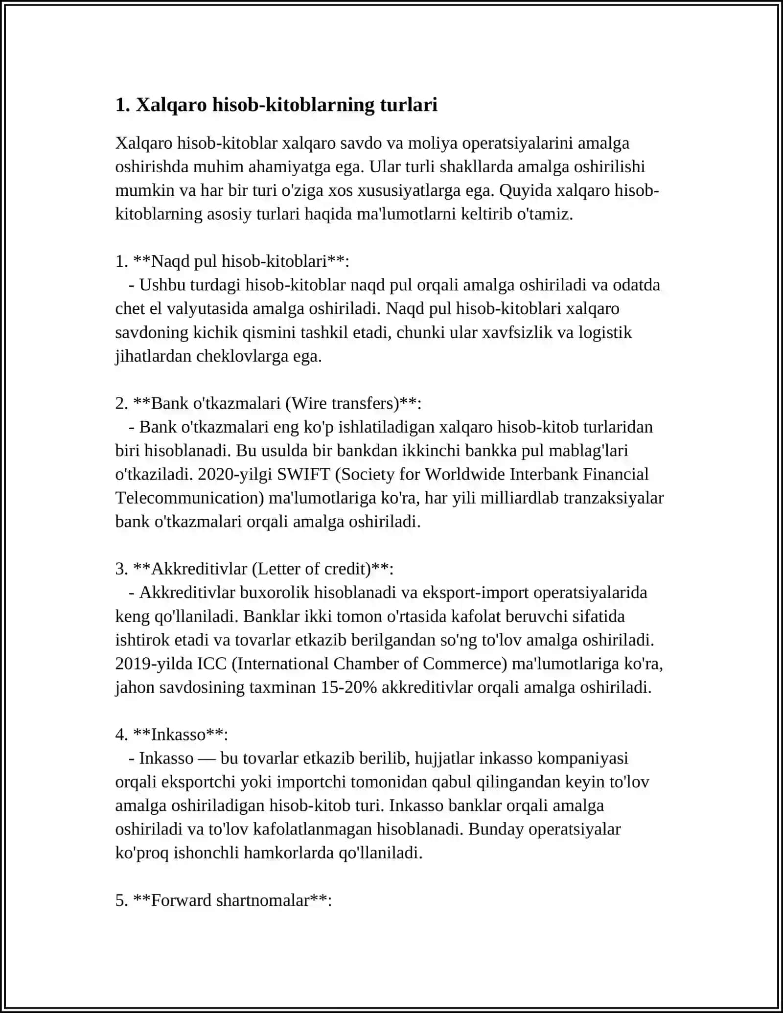 Xalqaro hisob-kitoblarning turlari 3