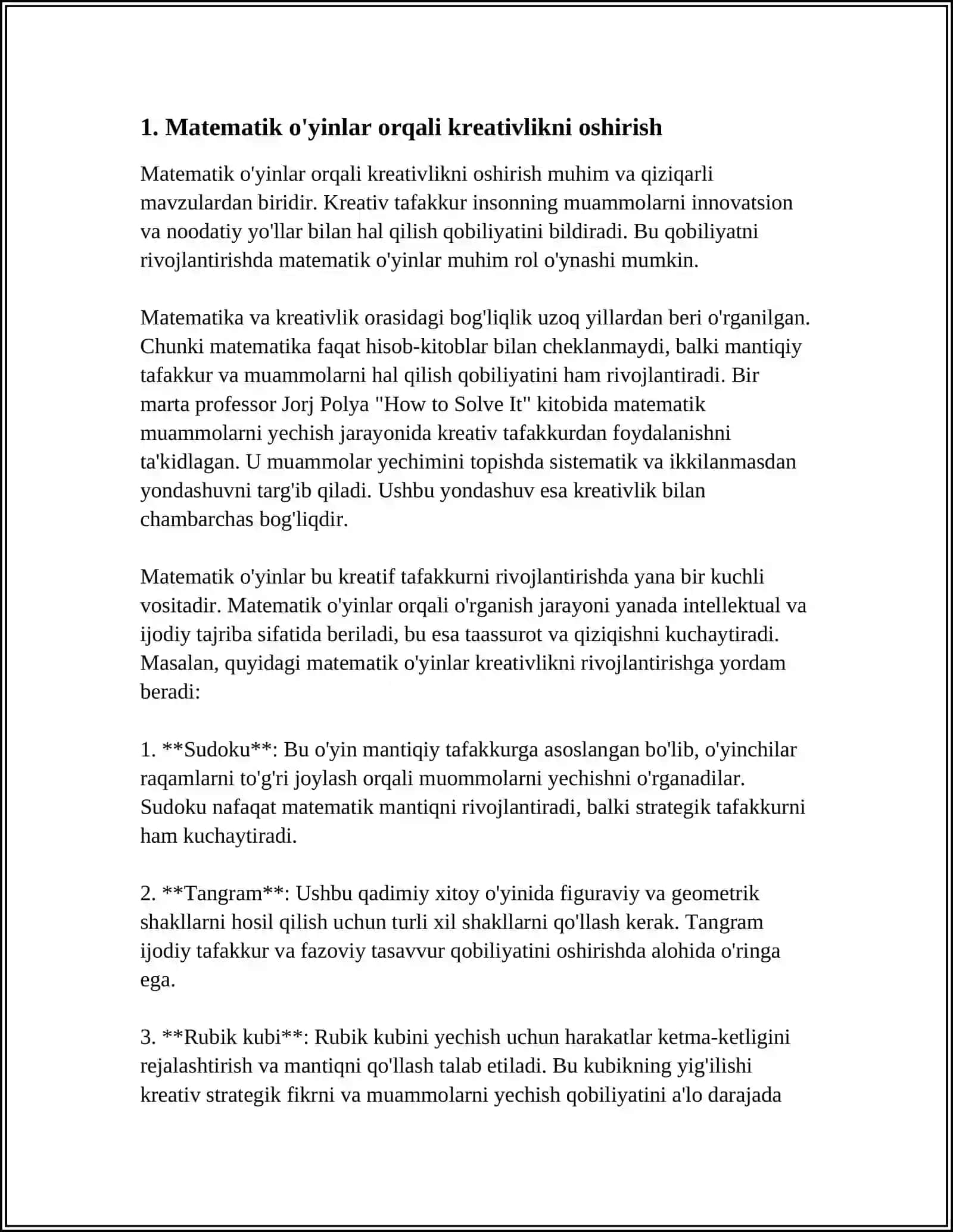 BOSHLANGʻICH SINF MATEMATIKA DARSLARIDA KREATIVLIK 3