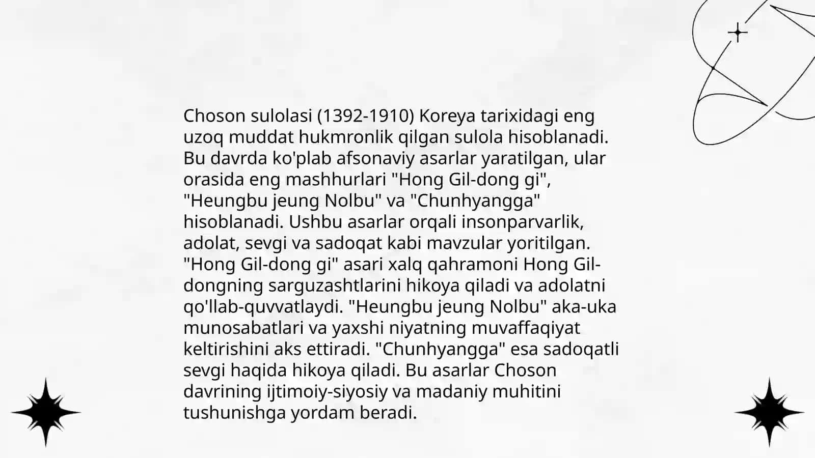 Choson (Li) sulolasi adabiyoti. (1392-1910yillar) 3