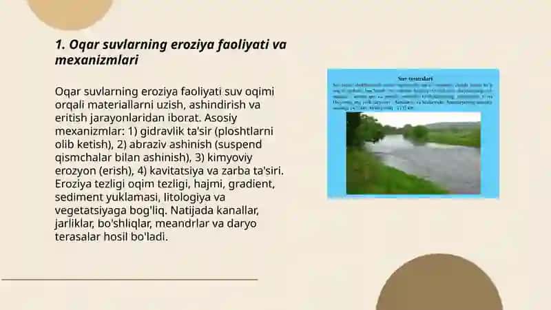 Yer yuzasidagi oqar suvlarning geologik faoliyati 3