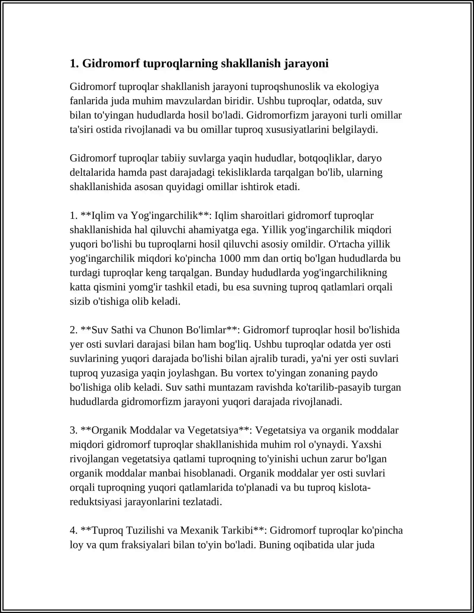 MUSTAQIL ISH Mavzu: GIDROMORF TUPROQLARI 3