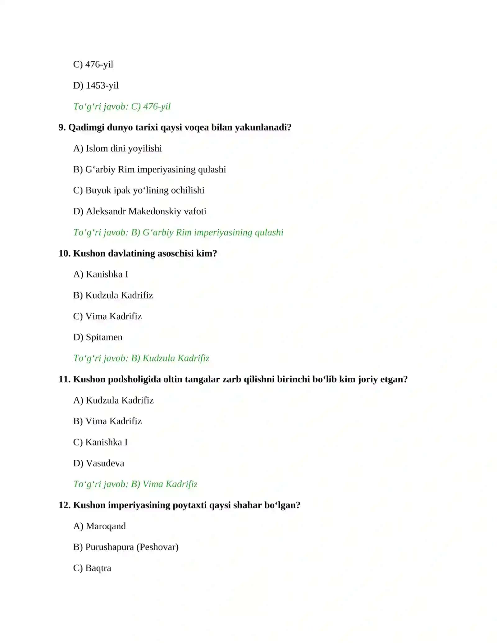 6-sinf Tarix fanidan DTMga tushadigan savollar toʻplami 3