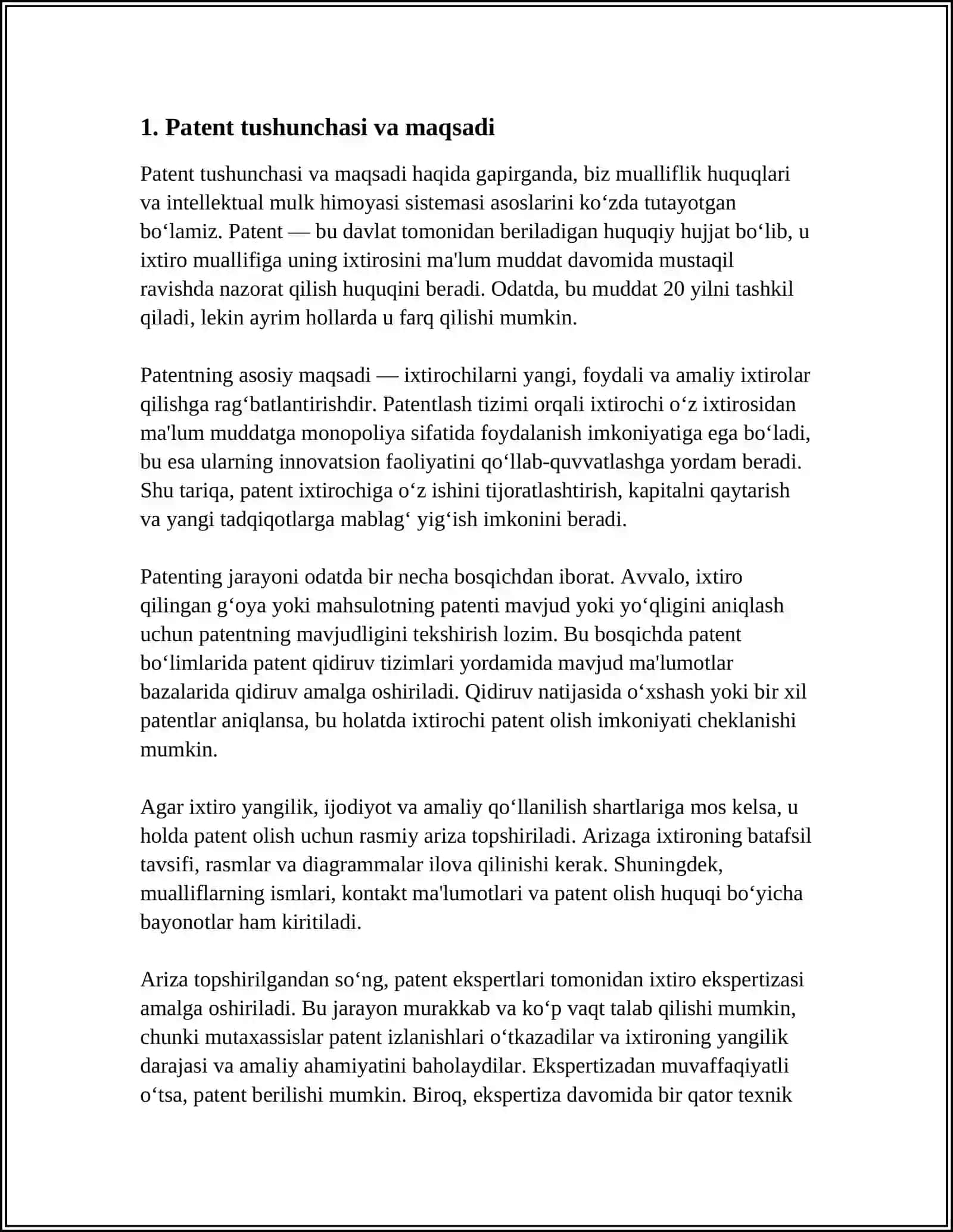 PATENT XUJJATLARIGA NIMALAR KIRADI 3
