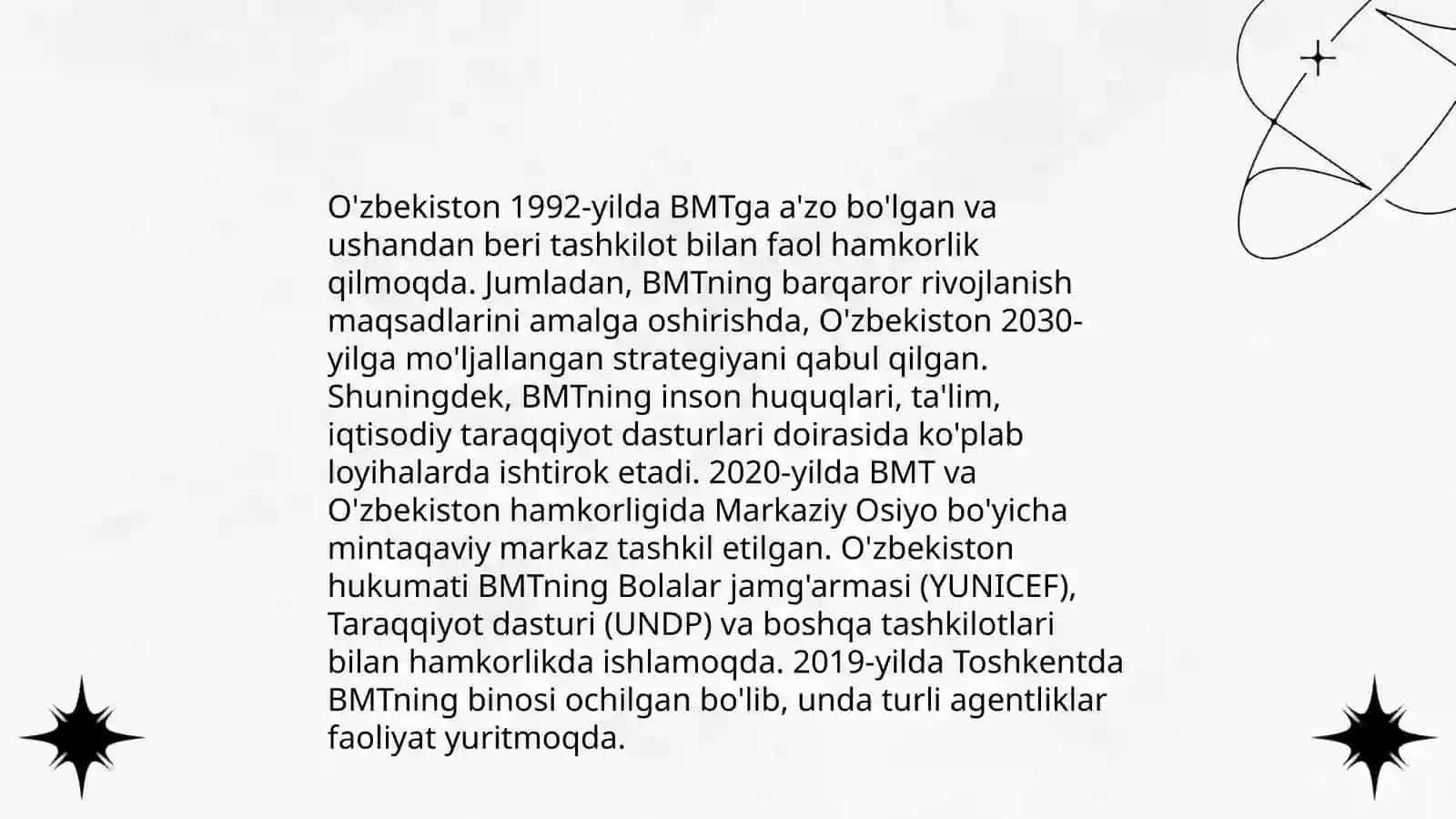 O'ZBEKISTONNING XALQORO TASHKILOTLAR BILAN HAMKORLIK ALOQALARI MAVZUSIDA PREZINTATSIYA TUXTASINOVA OZODA 3
