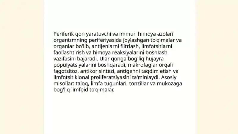 Periferik qon yaratuvchi va immun himoya azolari. Taloq va limfa tuguni tuzilishi 3