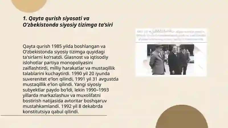 Qayta qurish “siyosatining O’zbekistondagi ta’siri 3