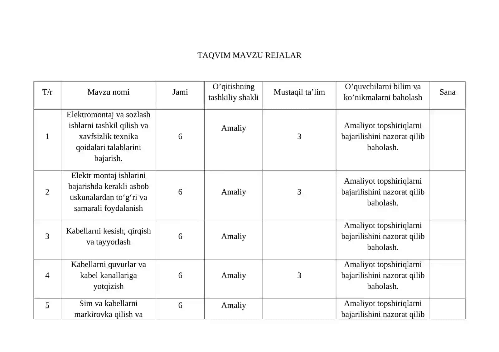 Elektromontaj ishlari o’quv amaliyotidan O’QITISH MATERIALLARI TO’PLAMI 3