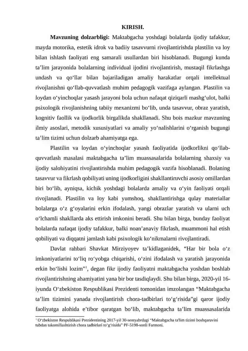 Plastilin va loydan o’yinchoqlar yasash faoliyatida ijodkorlikni qo’llab-quvvatlash 3
