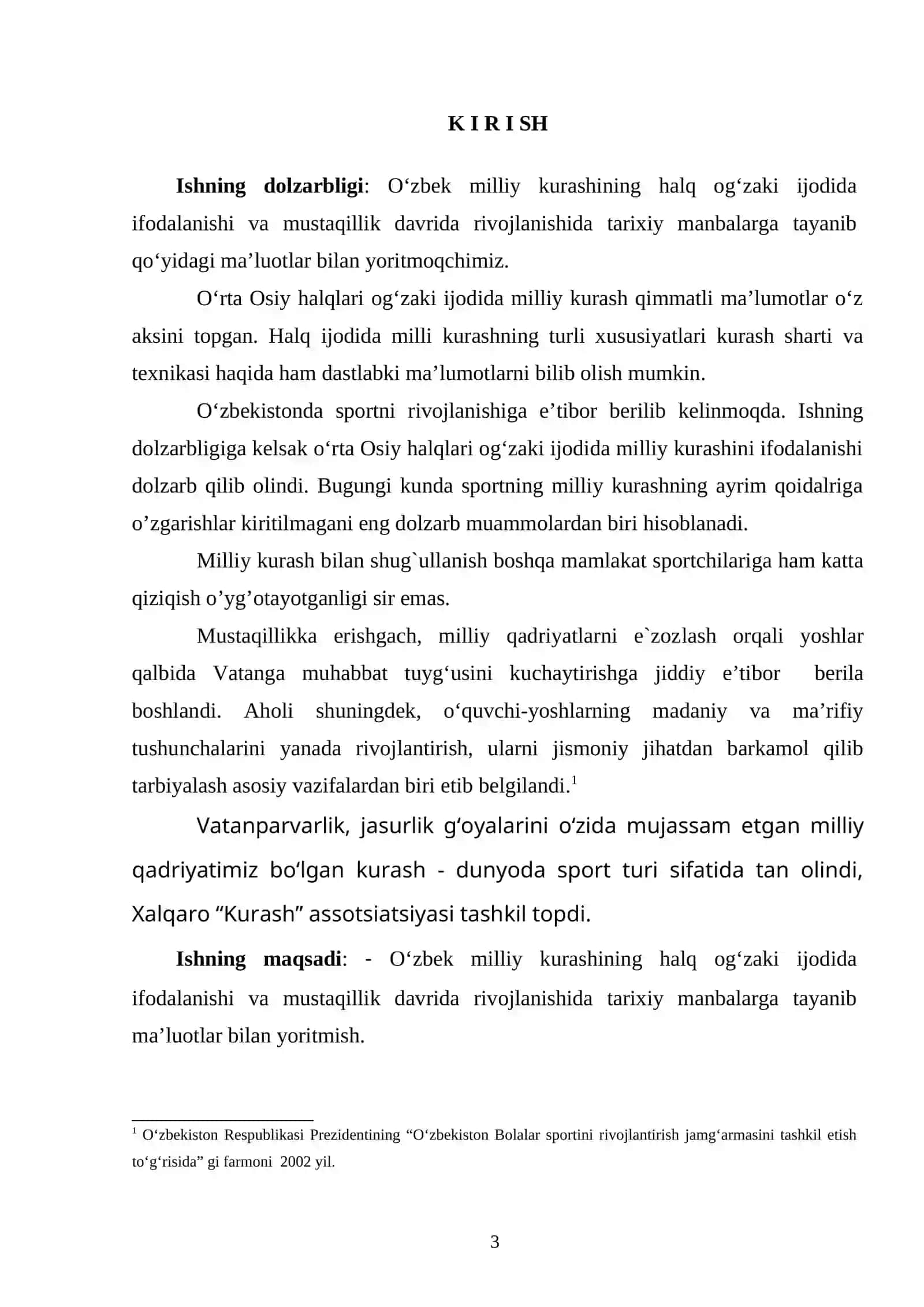 O‘zbek milliy kurashining halq og‘zaki ijodida ifodalanishi va mustaqillik davrida rivojlanishi 3