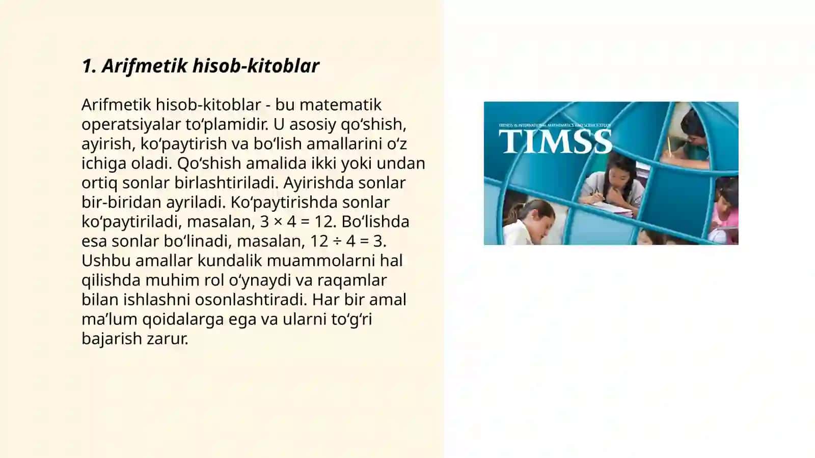 TIMSS xalqaro dasturida matematika va tabiiy fanlar yo'nalishlaridagi topshiriqlar 3