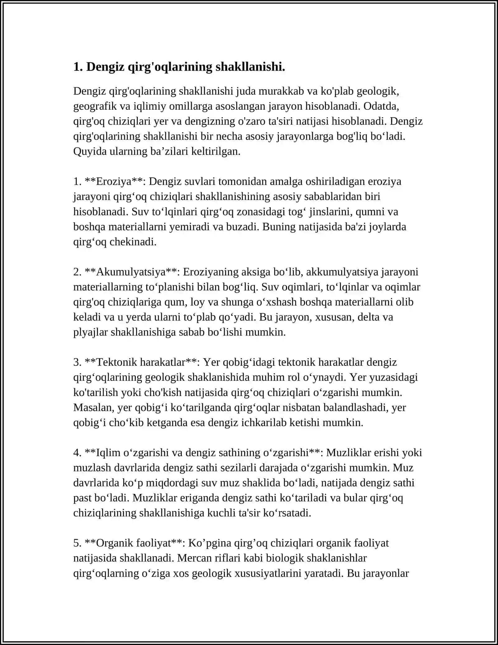 DENGIZ, OKEAN QIRG'OQLARI, ULARNING HOSIL BO'LISHI VA O'ZGARISHI 3