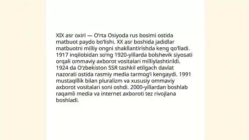 Oʻzbekiston respublikasida ommaviy axborot vositalarining faoliyati 3