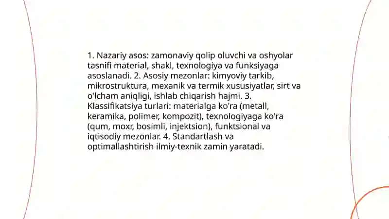Zamonaviy qolip oluvchi xam oshyolar tasnifi 3