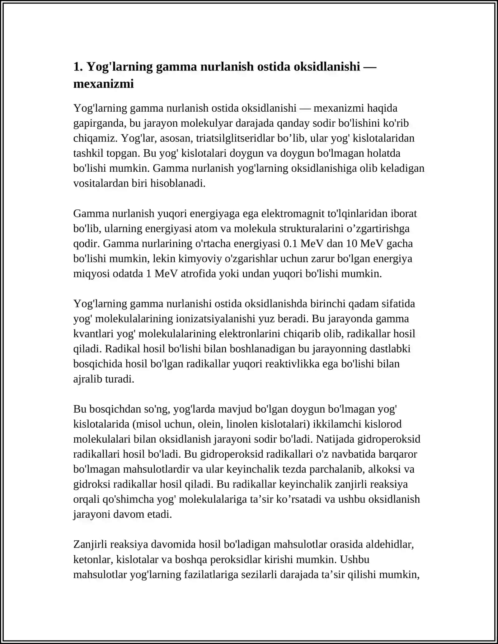 YOĜLARNI GAMMA OKSIDLANISHI.KLINIK AHAMIYATI.BUZILISHLARI 3