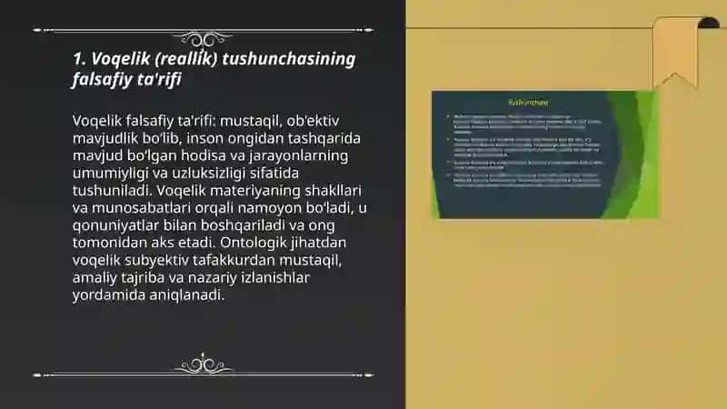 Voqelik (reallik) tushunchasi. Materiya kategoriyasi 3