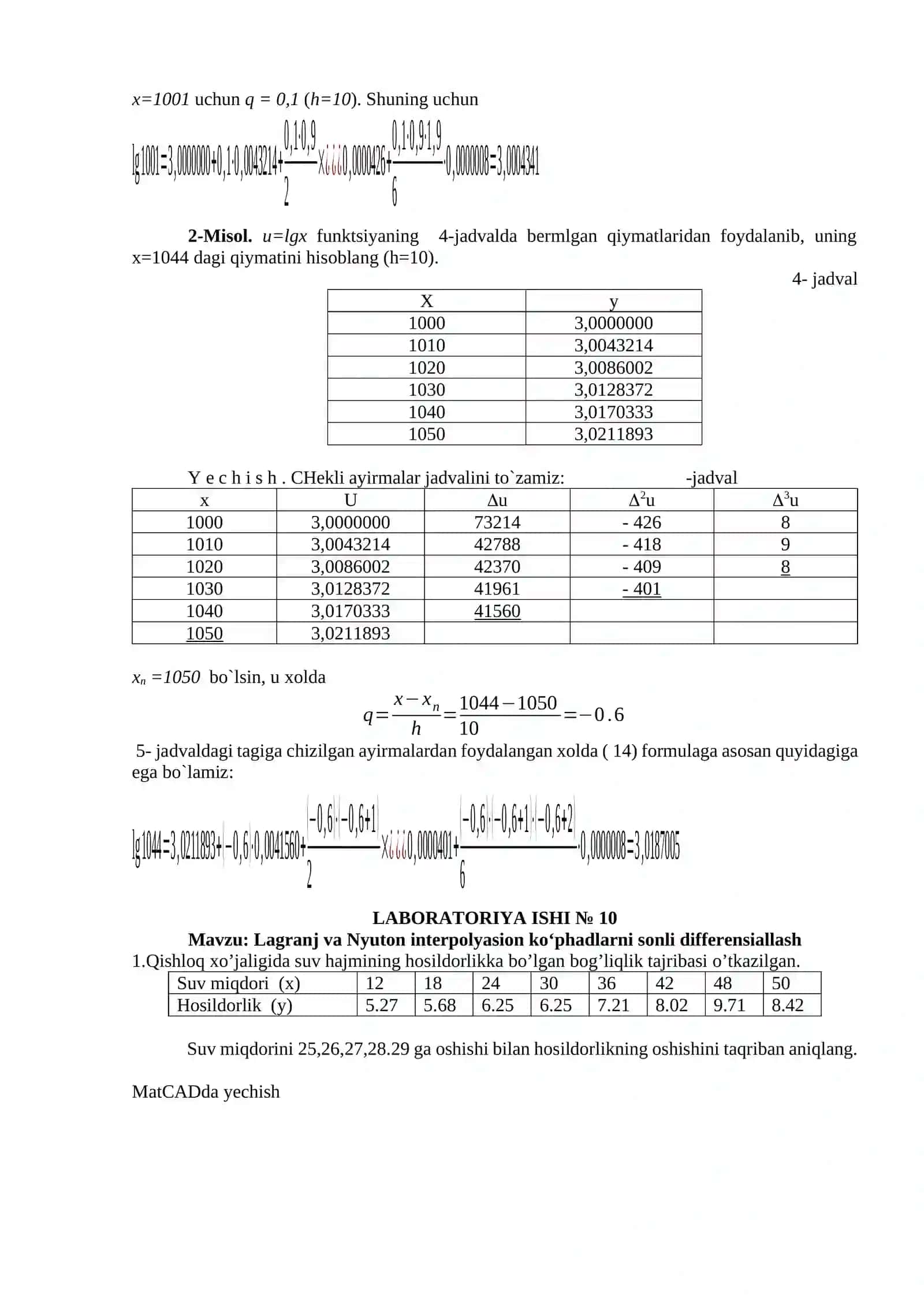 Mavzu. Lagranj interpolyasion koʻphadini qurish va xatoligini baholash 3