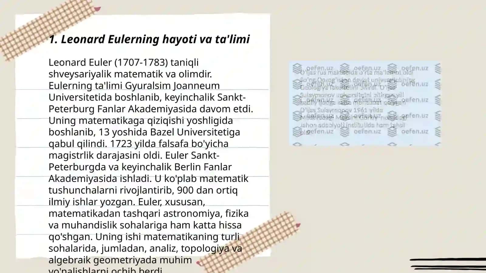 L.Yeyler, L.Venn, R.Dekart hayoti va ilmiy faoliyatini õrganish 3