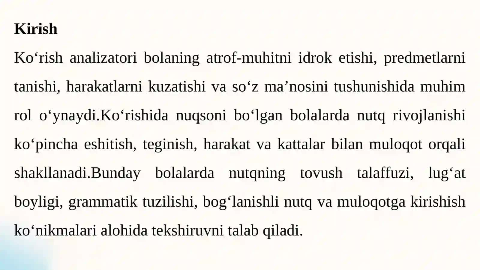 Ko‘rishida nuqsoni bo‘lgan bolalar nutq xususiyatlarini tekshirish 3