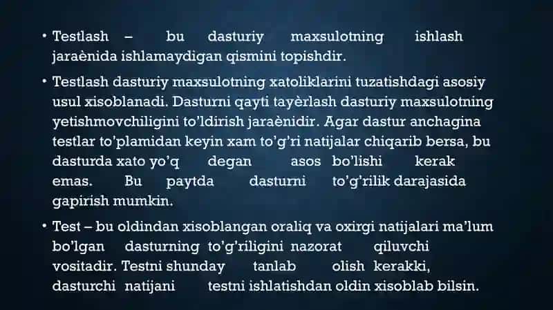 Dasturiy ta'minotni testlash va tekshirish 3