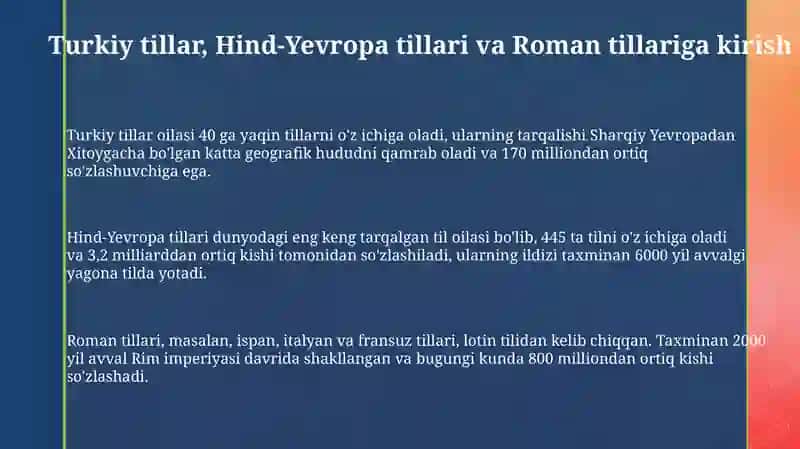 Til oilalari. Hind-yevropa tillari oilasi. Roman tillari 3