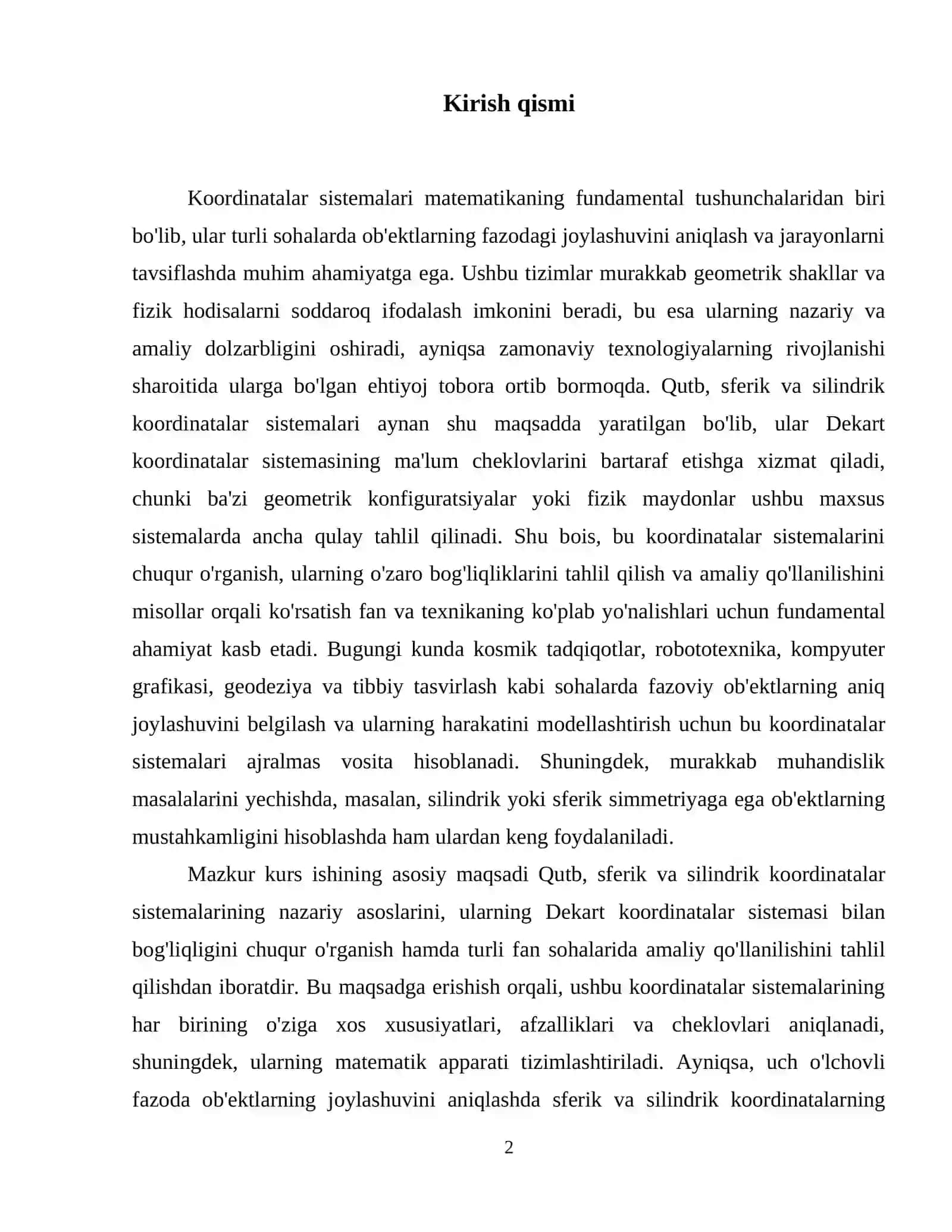 Mavzu: Qutb koordinatalar sistemasi. Sferik va silindrik koordinatalar sistemasi. 3