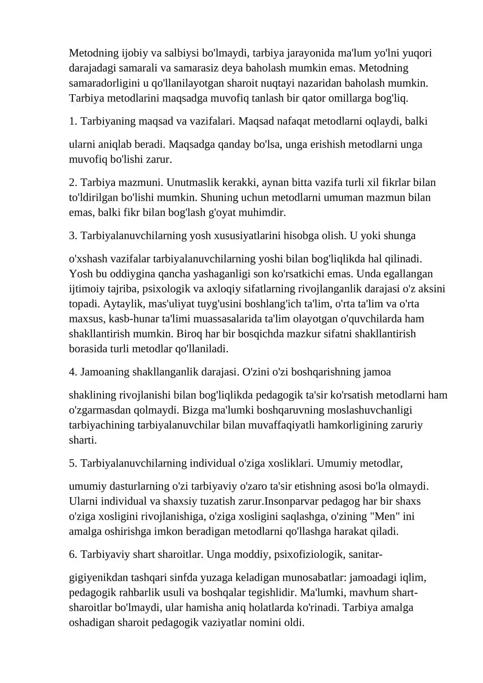 TARBIYANING UMUMIY METODLARI MAVZUSIDA DARS ISHLANMASI 3