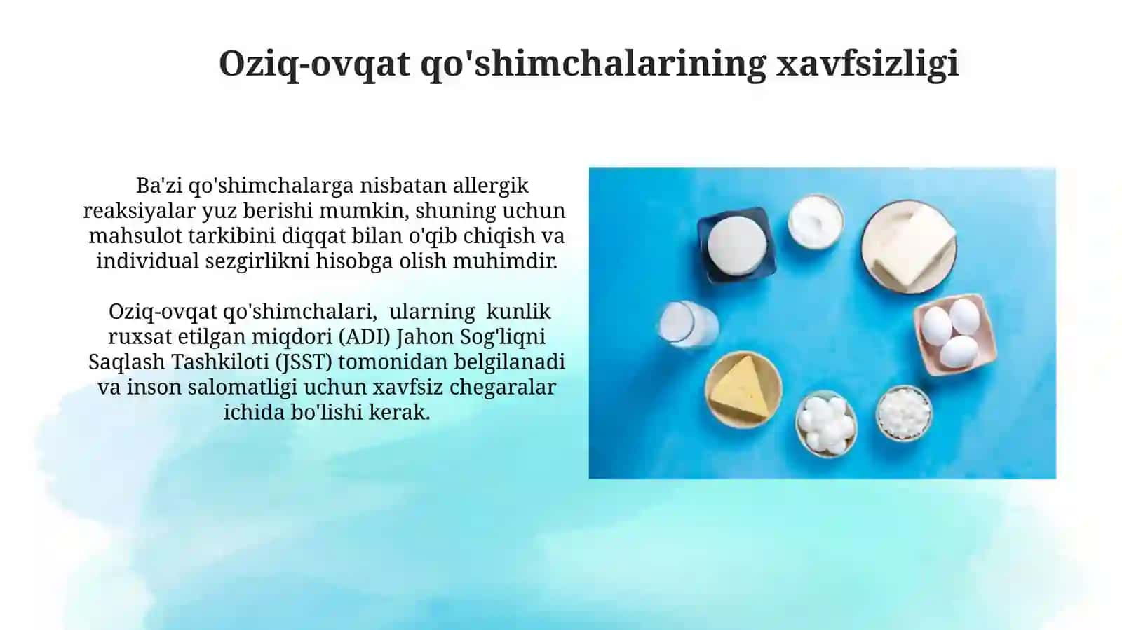 Oziq ovqat mahsolotlarin ishlab chiqarishda foydalanoytgan oziqa qushimchasi 3