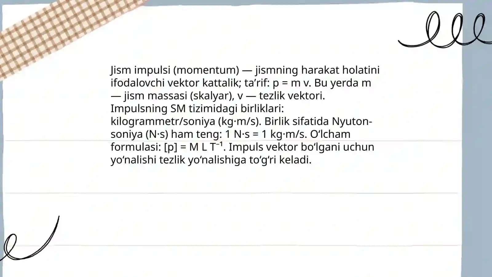 Jism impulsi. Impulsning saqlanish qonuni 3