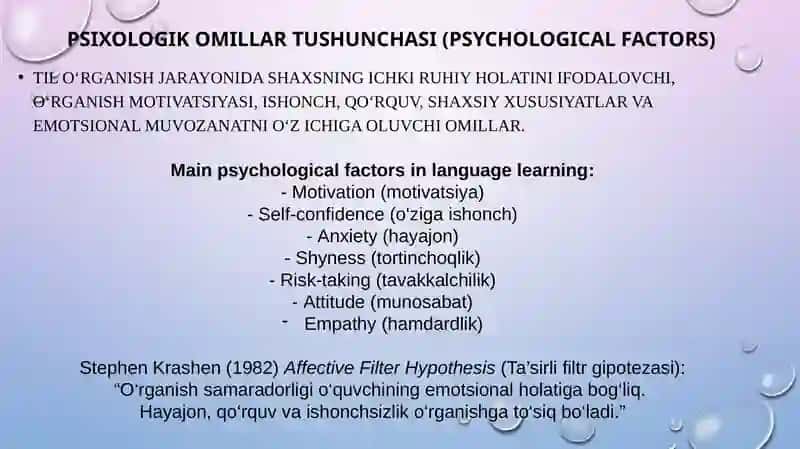 PSIXOLOGIK OMILLAR TILNI O‘RGANISHDA: UZUKLIK. XAVFYORLIK. RISK OLISH 3