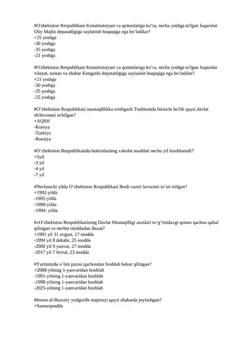 O'zbekistonning eng yangi tarixi fanidan test savollari 3