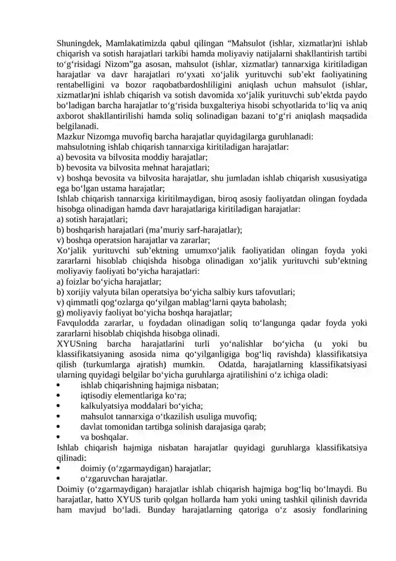 Ishlab chiqarish harajatlari va mahsulot tannarxi 3