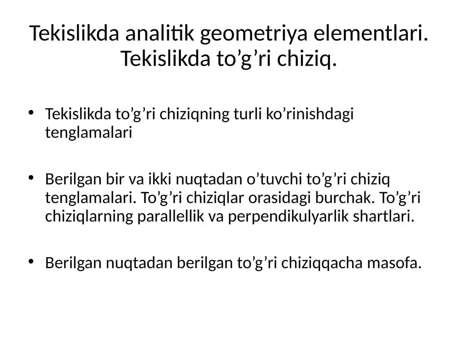 TEKISLIKDA ANALITIK GEOMETRIYA 3