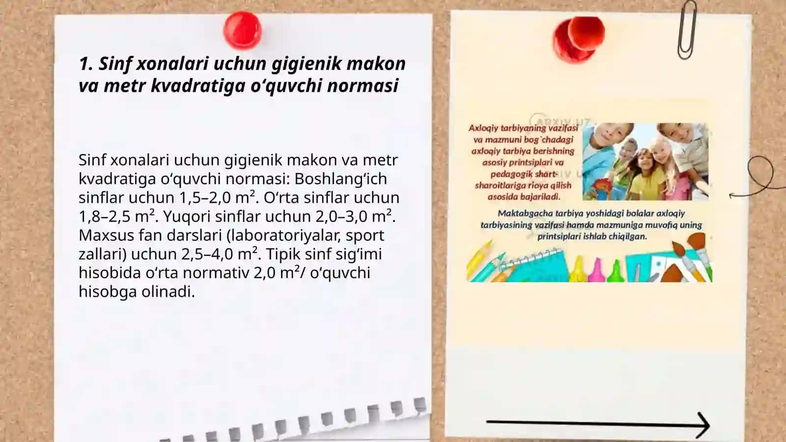 Maktablarni jihozlash va oʻquv qurollariga bolgan gigienik talablar 3