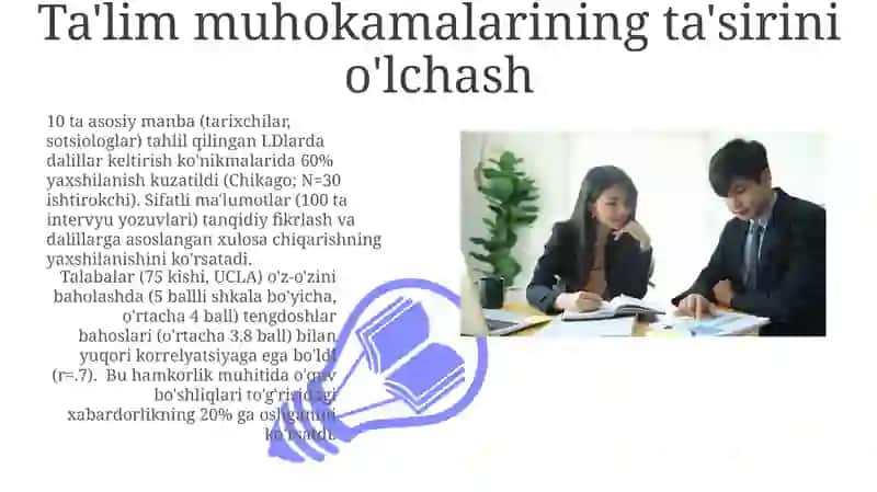 Oquv munozaralari baxslar fikrlarni asoslash, oz o'zini baholash ozaro nazorat qilish Ismoilova 3