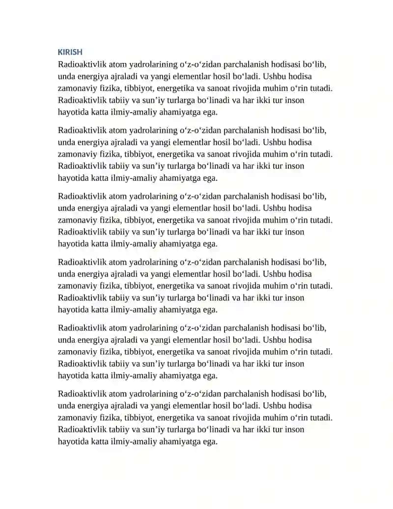 SUN’IY VA TABIIY RADIOAKTIVLIK. REFERAT 3