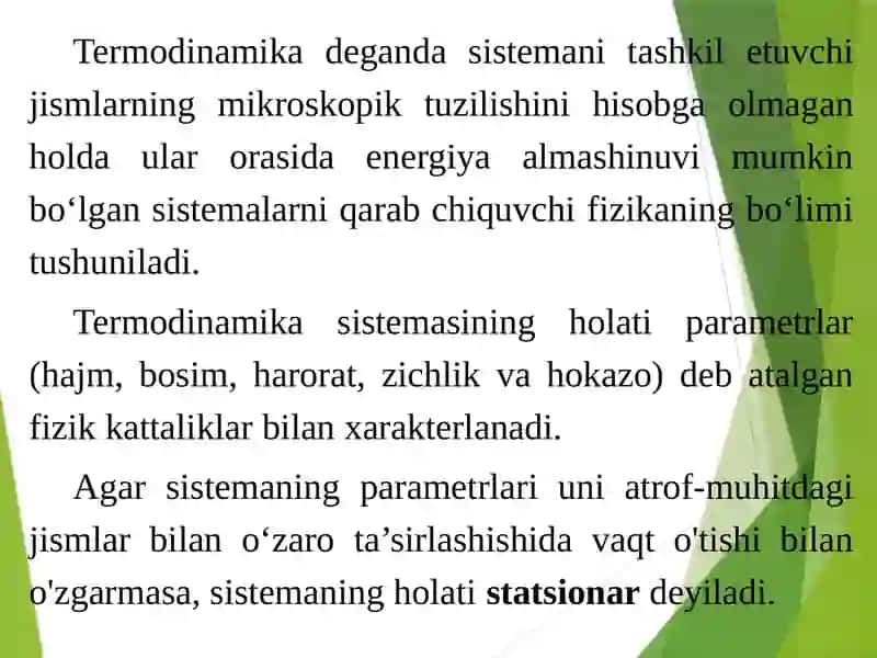 TERMODINAMIKA. TIRIK SISTEMALAR TERMODINAMIKASI 3