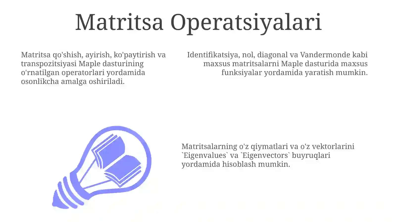 Mapleda maxsus matritsalarni hisoblash 3