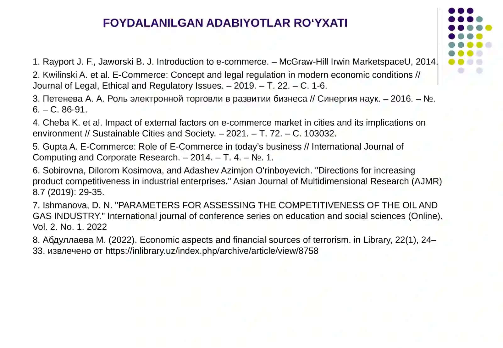 "Elektrontijorat va elektron savdo xususiy belgilar va farqlari." 3