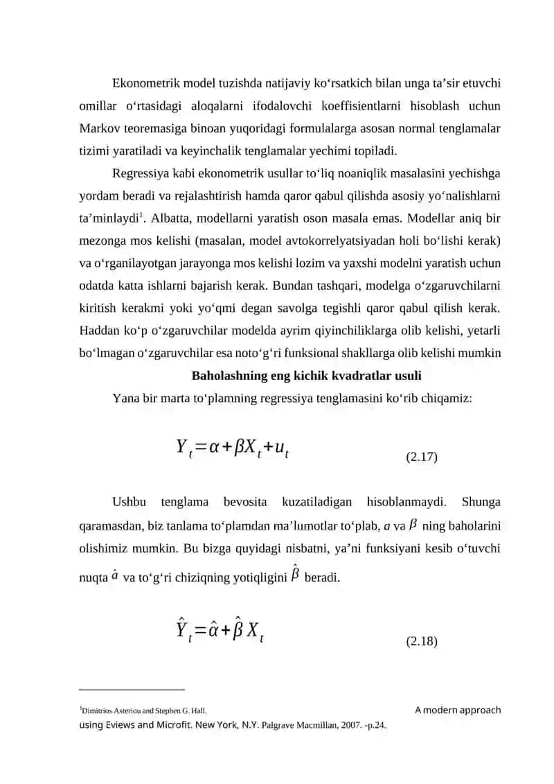 EKONOMETRIK MODELLAR PARAMETRLARINI ENG KICHIK KVADRATLAR USULIDAN FOYDALANISH 3
