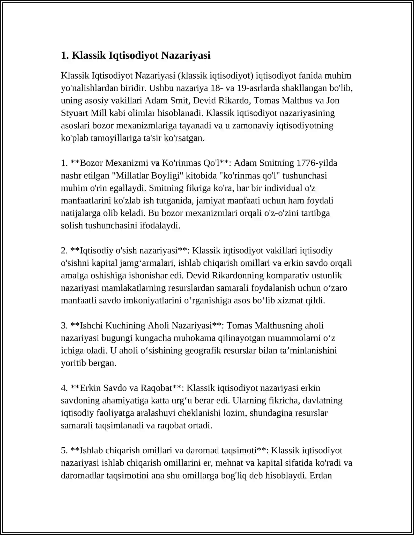 Klassik Iqtisodiyot Nazariyasi 3