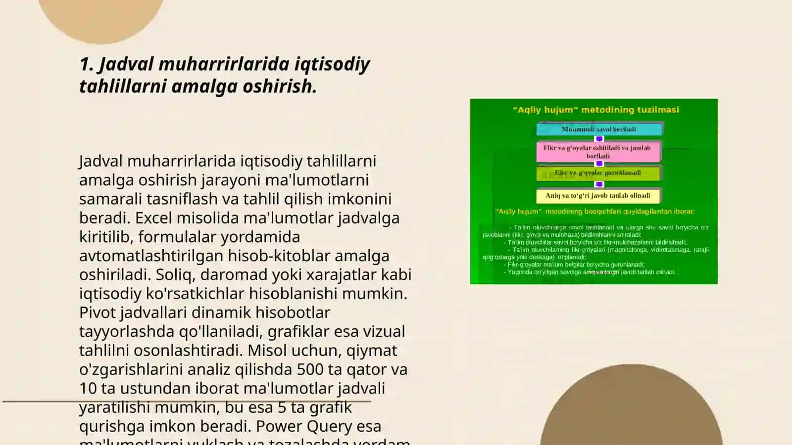 Iqtisodiyot masalalarni yechishda jadval muharrirlaridan foydalanish 3