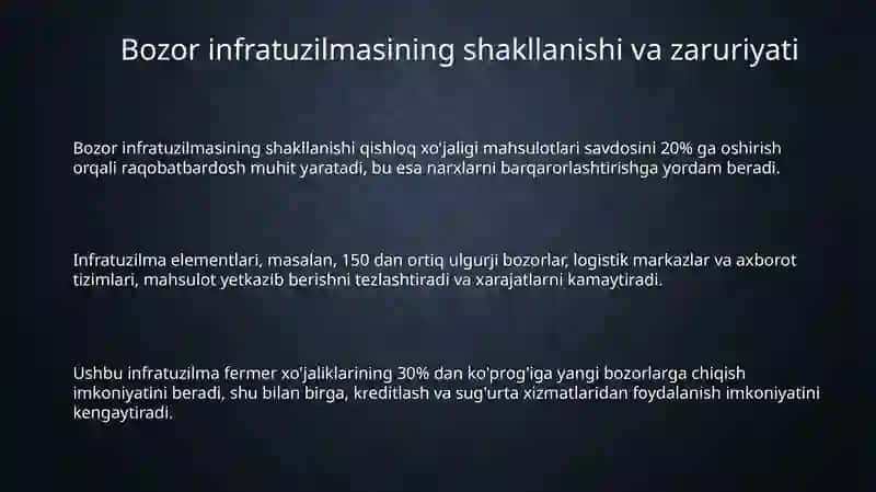 Bozor infratuzilmasining shakllanishi qishloq hòjaligidagi islahotlar 3