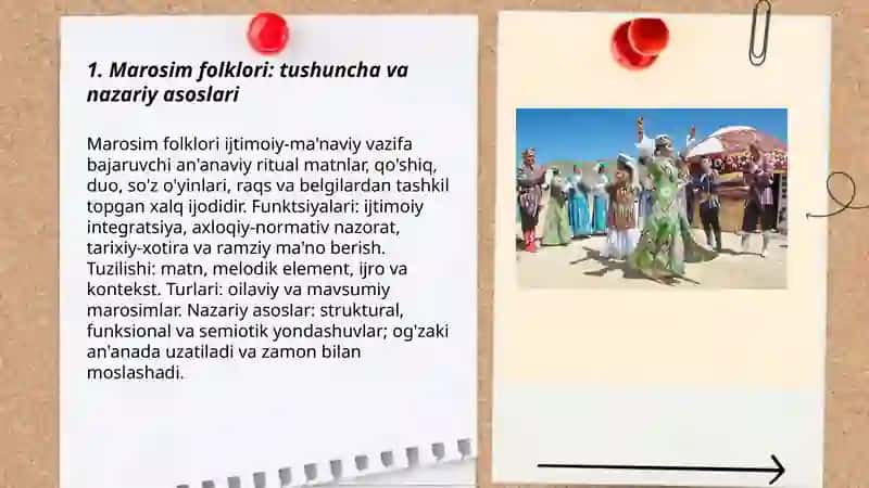 Marosim folklori. Oilaviy va mavsumiy marosimlar, janr xususiyatlari 3